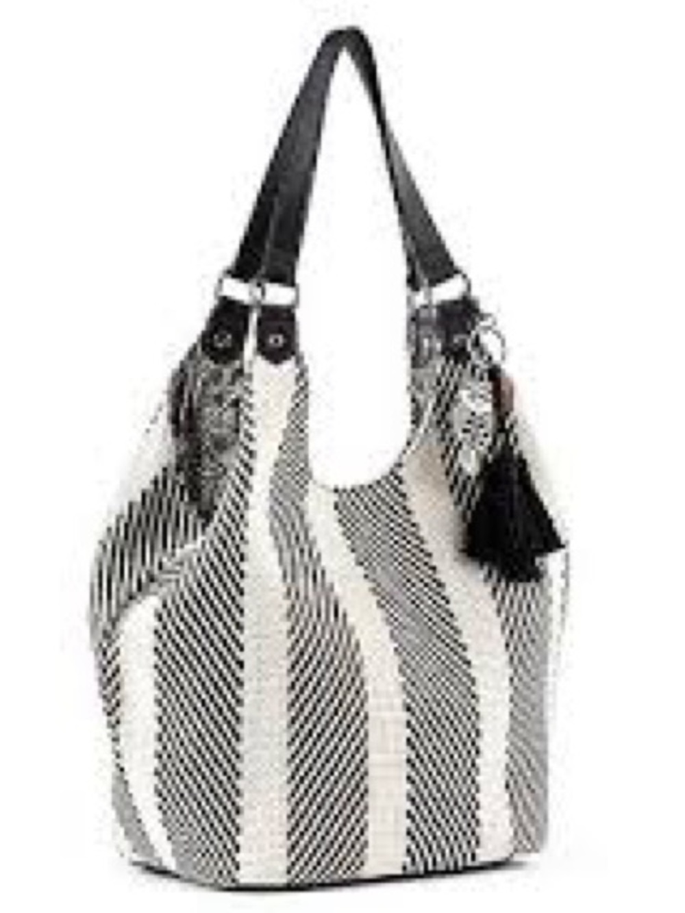 Sakroots Black and White Striped Shoulder Hobo with Tassel, Owl Charm
